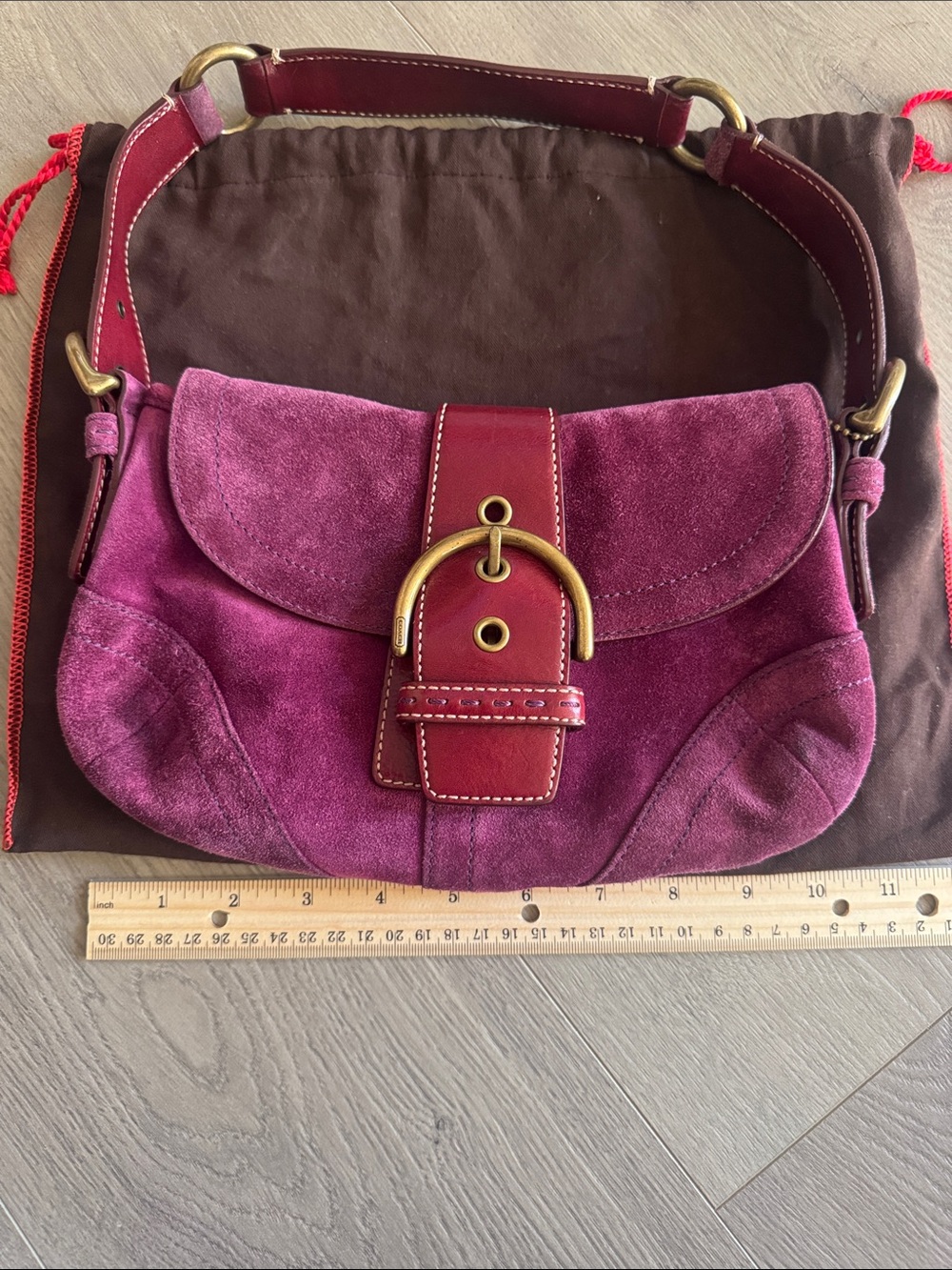 NWOT Vintage Y2K Coach Plum Suede Shoulder Bag with Leather Trim - Picture 7 of 10